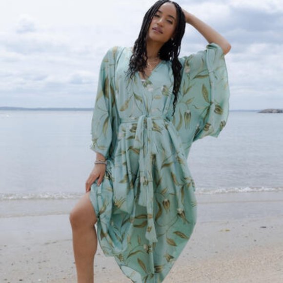 NWT Anthropologie Satin Tie Front Maxi Kaftan - Picture 1 of 6